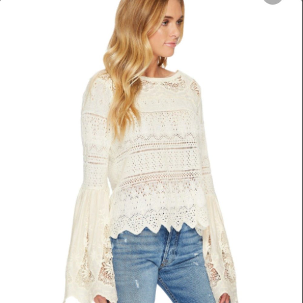 XS Ivory Free People Once Upon A Time lace blouse